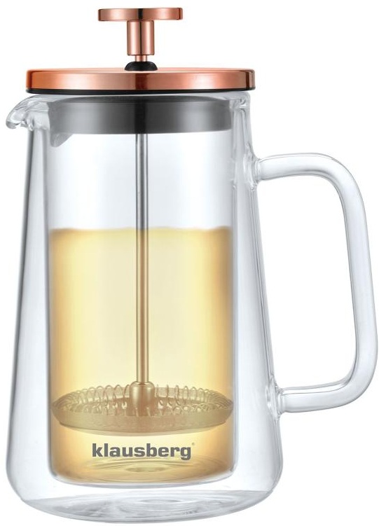French press Klausberg KB-7723 – sklenená kanvica 350 ml na kávu a čaj s nerezovým piestom