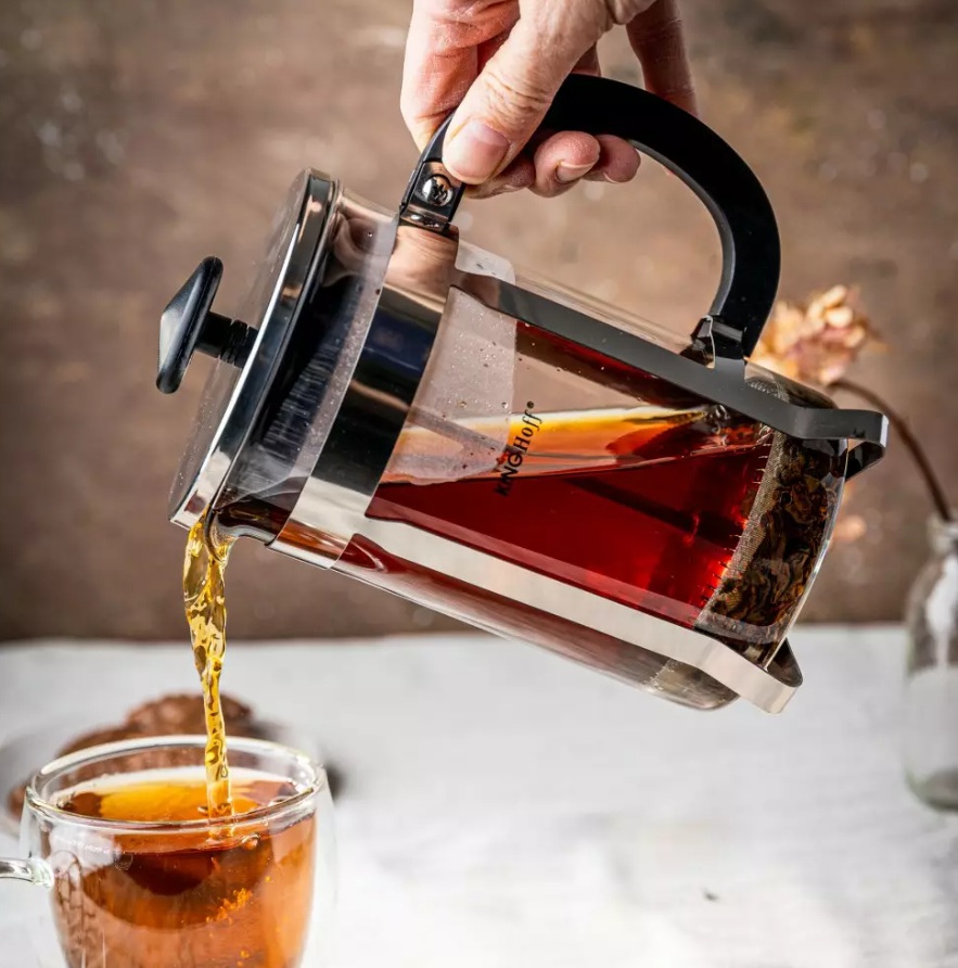 French press King Hoff KH-4837 – sklenená kanvica 600 ml na kávu a čaj s nerezovým piestom