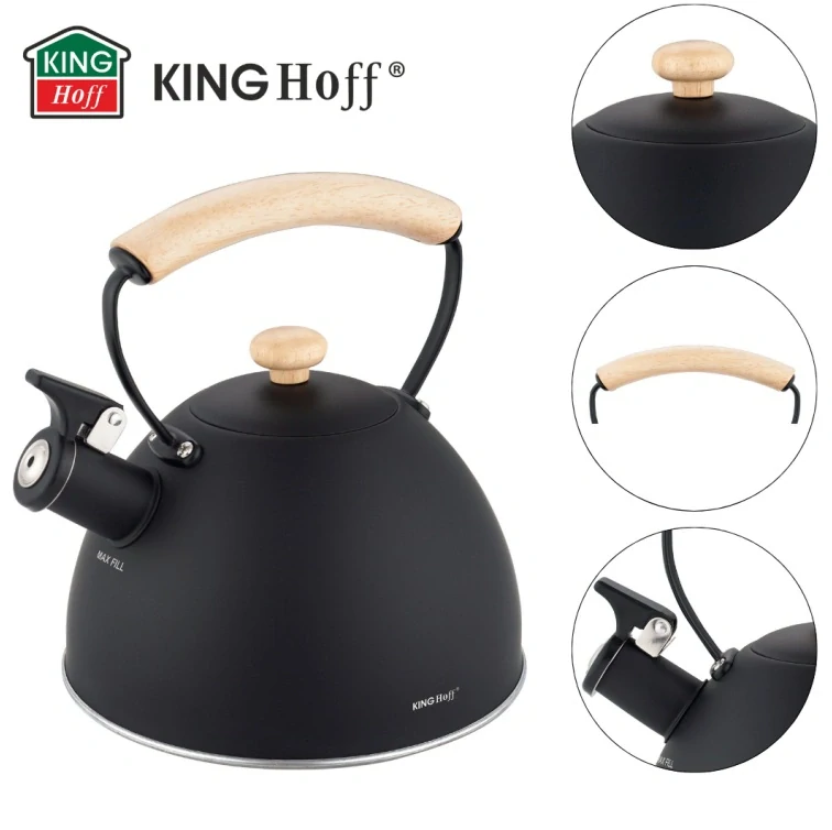 King Hoff kanvica na sporák 2,5 l KH-1999 čierna s dreveným madlom
