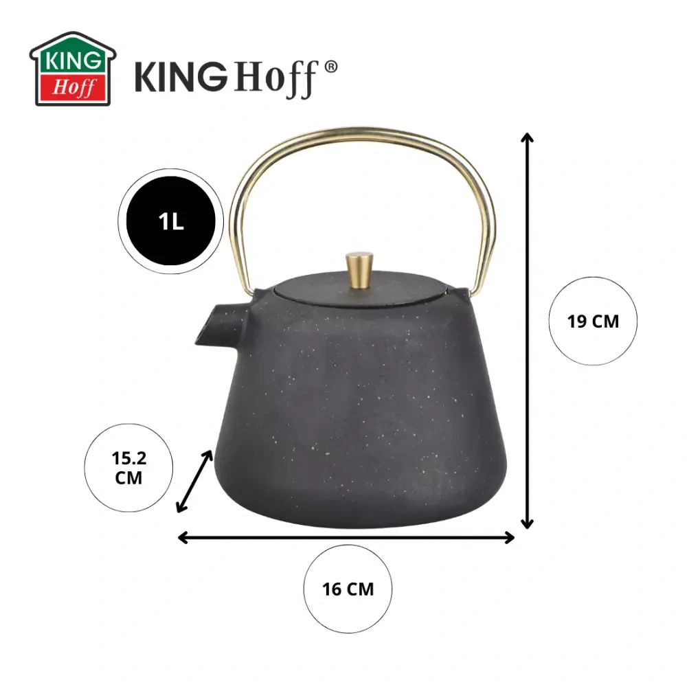 KingHoff liatinová kanvica na čaj so sitkom KH-1932 - 1l - čierna