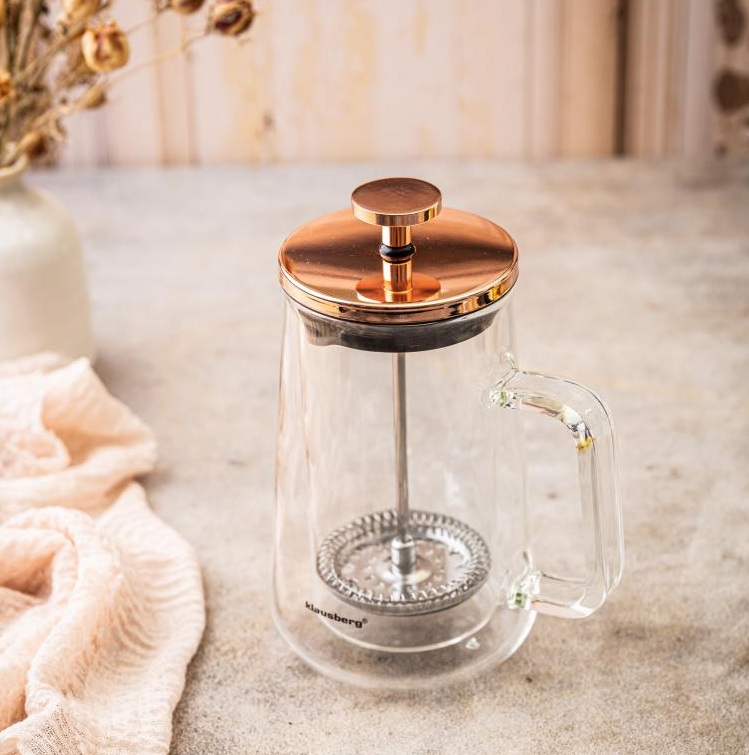 French press Klausberg KB-7723 – sklenená kanvica 350 ml na kávu a čaj s nerezovým piestom