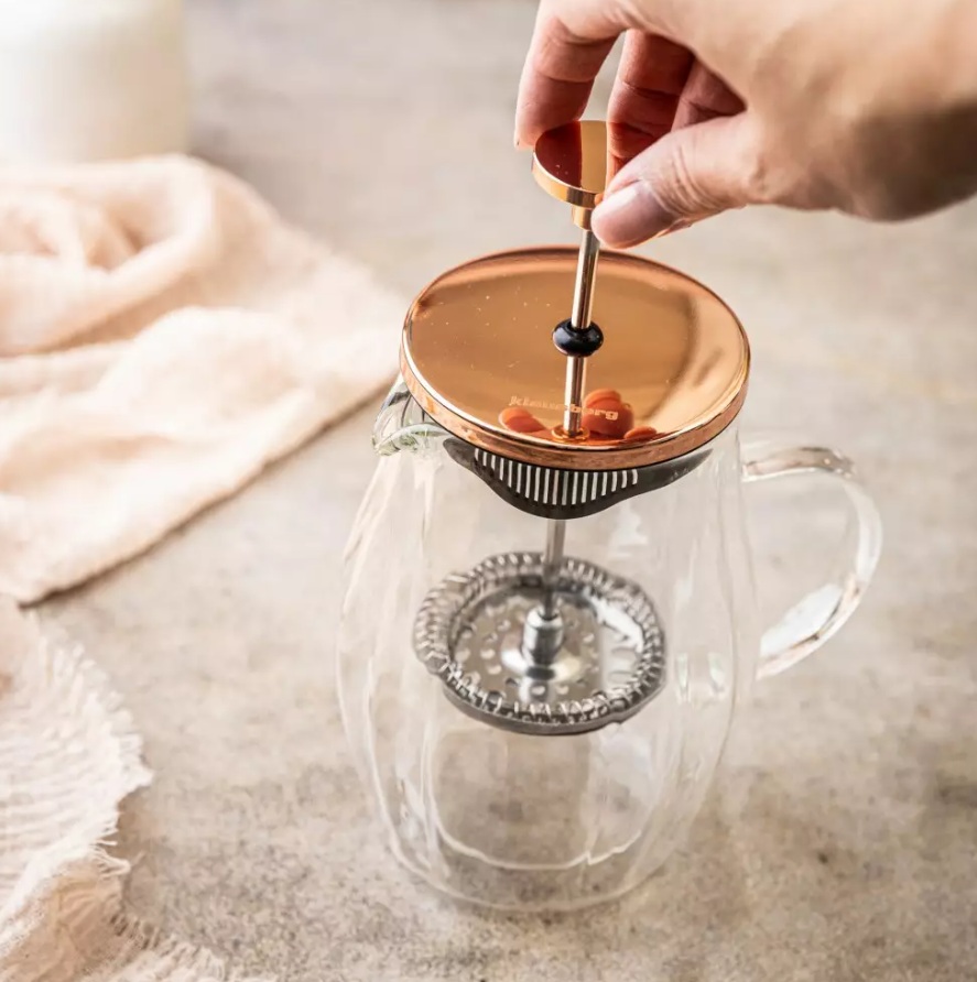 French press Klausberg KB-7721 – sklenená kanvica 350 ml na kávu a čaj s nerezovým piestom