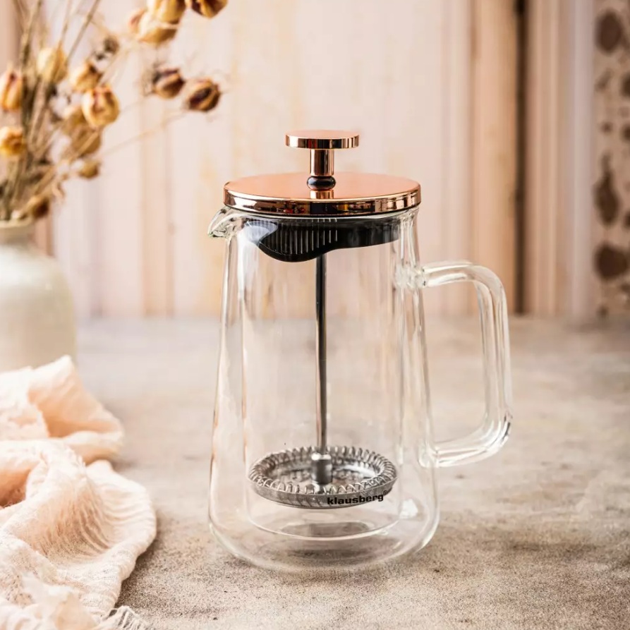 French press Klausberg KB-7723 – sklenená kanvica 350 ml na kávu a čaj s nerezovým piestom