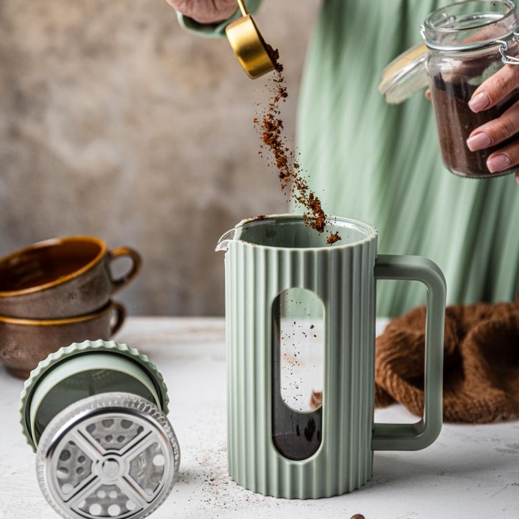 French press Klausberg KB-7749 – kanvica 600 ml na kávu a čaj s nerezovým piestom - béžová