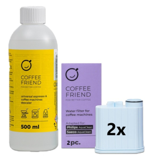 2× vodný filter Coffee Friend pre Philips / Saeco + odvápňovač 500 ml