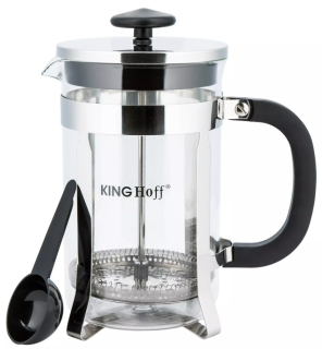 French press King Hoff KH-4837 – sklenená kanvica 600 ml na kávu a čaj s nerezovým piestom